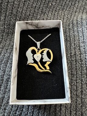 Two-Tone Gold & Silver Heart Couple Pendant Necklace